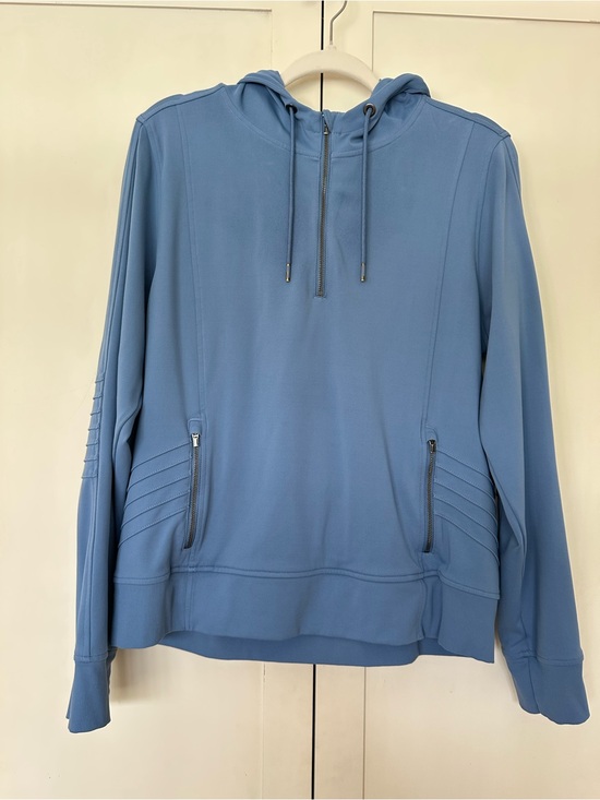 Athleta Tops - Athleta Venice Moto Hoodie Blue Size L Pullover 1/4 Zip Pockets Athleisure